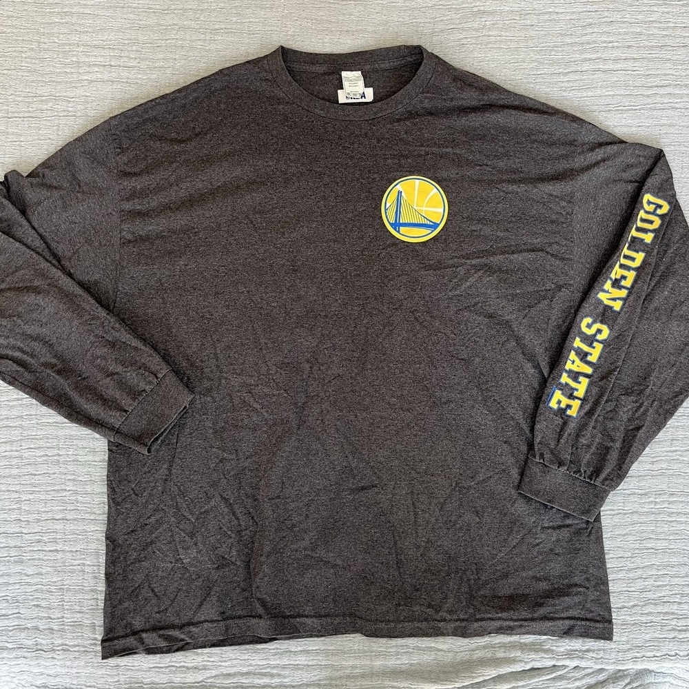NBA‎ Golden State Warriors T Shirt Mens 3XL Gray Long Sleeve Tee Basketball